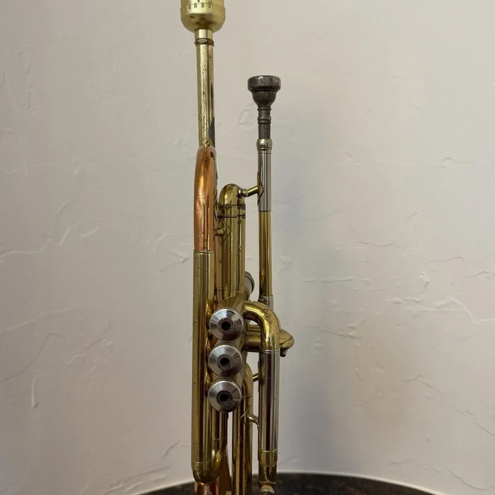 Vintage Repurposed CG‎ Conn Brass Trumpet Table Lamp Shooting Star